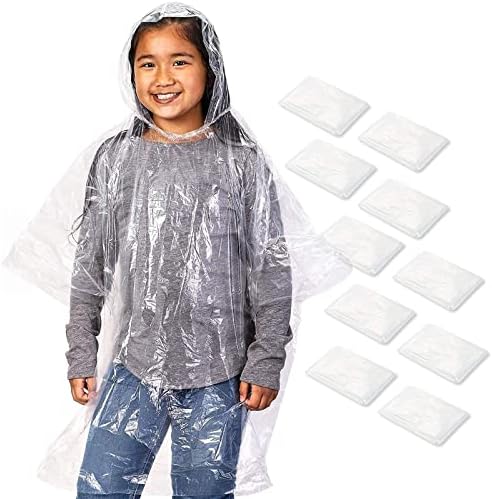 Juvale 10-Pack Disposable Rain Ponchos for Kids - Clear