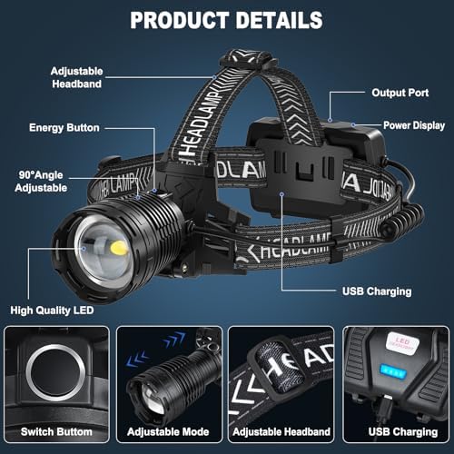 Kungf Rechargeable Headlamp 990000 Lumens Adjustable