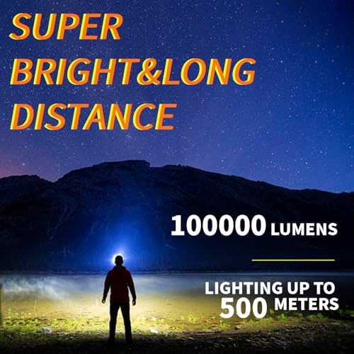 OCEGATE 100000 Lumen Rechargeable Headlamp Waterproof Adjustable for Camping Hiking