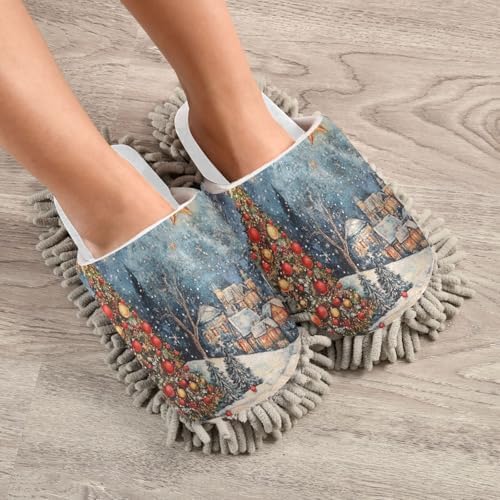 White Christmas Starry Night Tree Mop Slippers