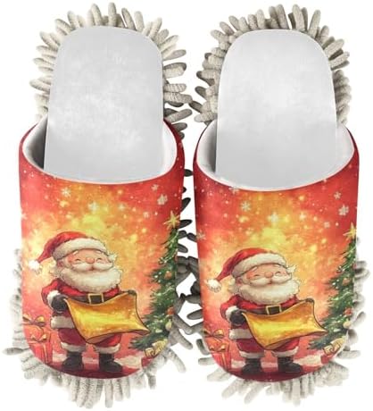 White Christmas Santa Tree Mop Slippers