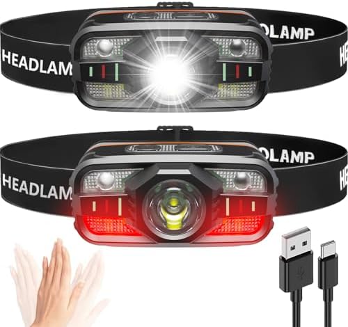 ASORT 2-Pack Rechargeable LED Headlamp 2000 Lumens Waterproof Bright