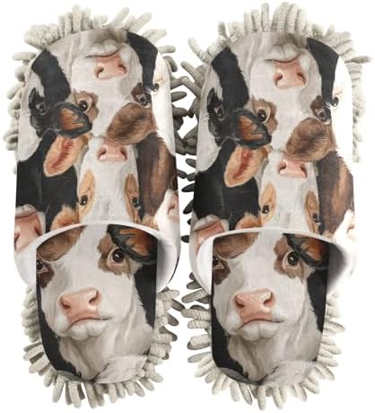 FLildon Microfiber Mop Slippers Farm Cow Design for Men Women