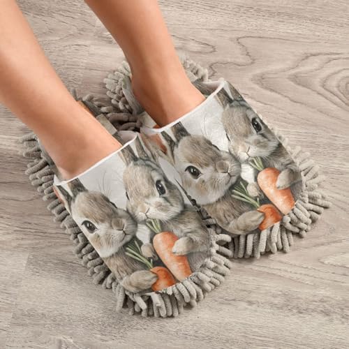 FLildon Microfiber Mop Slippers with Rabbit and Carrots Design