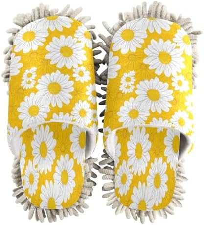 White Daisy Kitchen Cleaning Slippers - Washable Mop Shoes for MenWomen