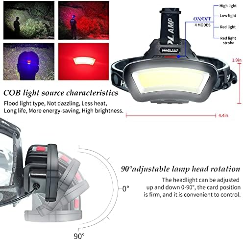 DARKBEAM Rechargeable Headlamp with COB Light and Red Strobe 2000 Lumen