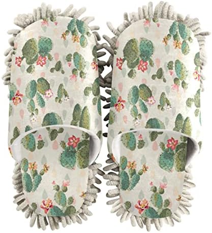 DOMIKING Cactus Flowers Mop Slippers for Women Floor Cleaning Shoes