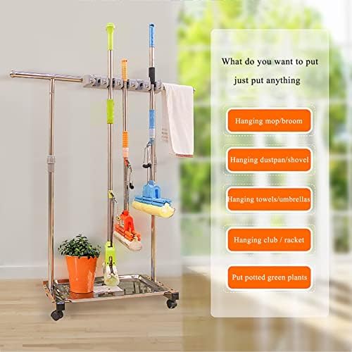 WXZX Mop and Broom Holder with Drip Tray and Wheels