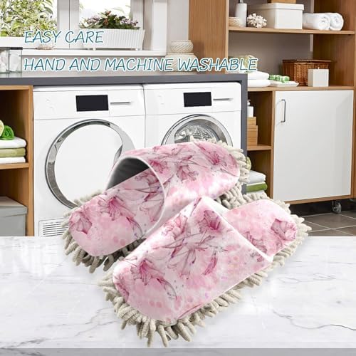 Kigai Microfiber Slippers for Perfect Floor Cleaning Pink Gladiolus Design
