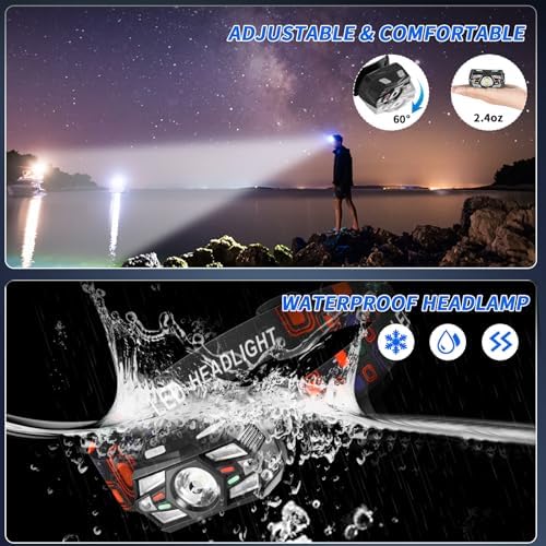 Bright Rechargeable Headlamp with Motion Sensor forcamping and Hiking