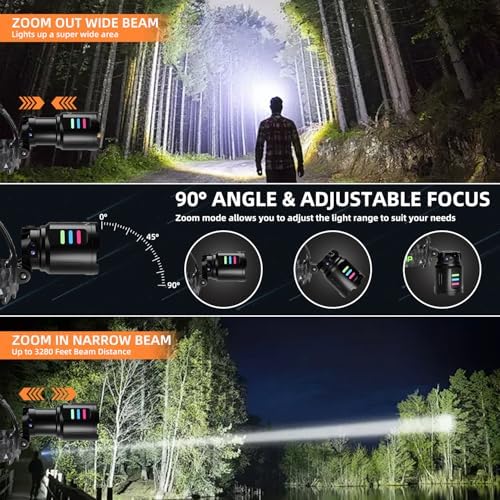 100000 Lumens Rechargeable LED Headlamp with 3 Modes and Adjustable Zoom
