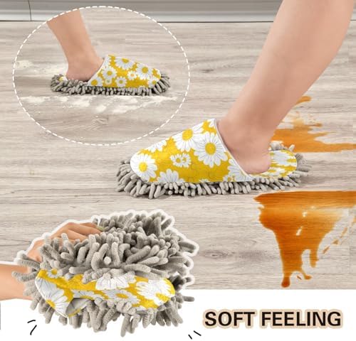 White Daisy Kitchen Cleaning Slippers - Washable Mop Shoes for MenWomen