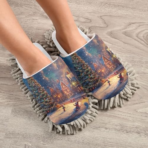White Christmas Tree Slippers with Snowman Design for Cleaning