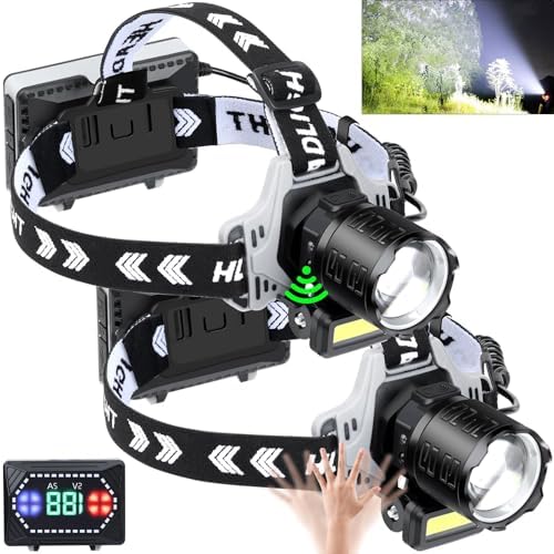 AXRUNZE Rechargeable Headlamp 150000 Lumens 10 Modes Motion Sensor IPX7 Waterproof