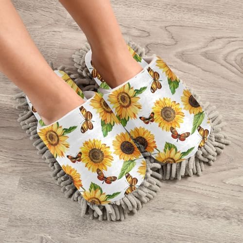 Sunflowers Butterfly Mop Slippers for Floor Cleaning