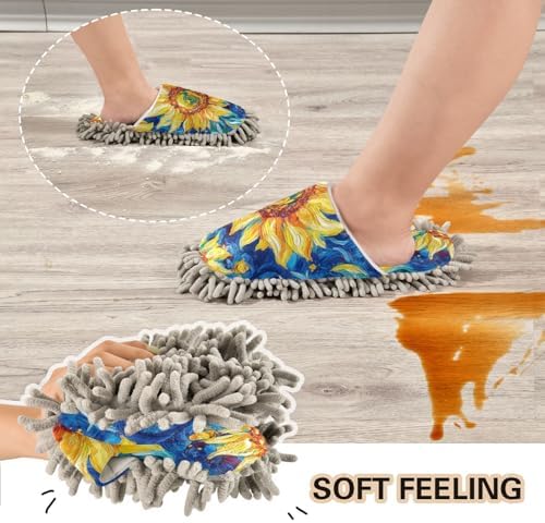 Microfiber Cleaning Slippers Van Gogh Style Sunflowers Washable Mop Shoes