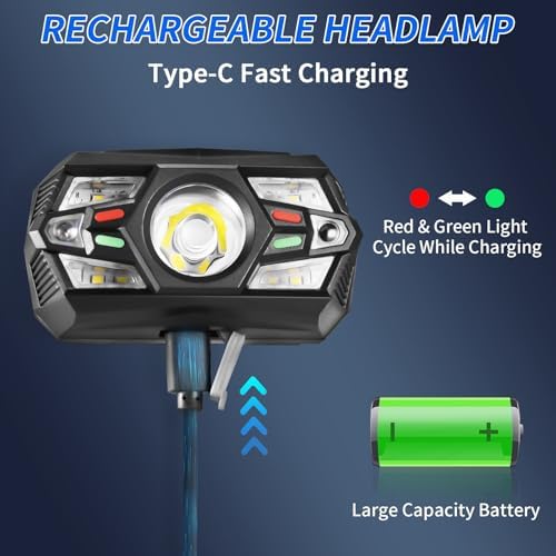 Bright Rechargeable Headlamp with Motion Sensor forcamping and Hiking
