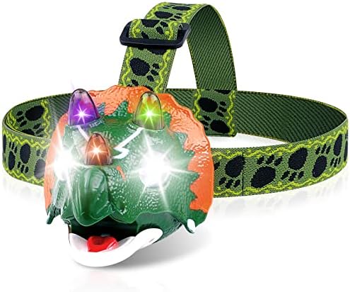 TIGTECGAME Triceratops LED Headlamp - Dinosaur Camper Lights 4 Mode Adjustable