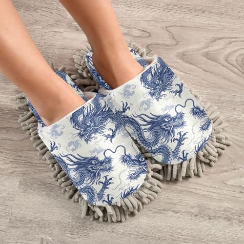 Zhirexin kitchen cleaning slippers Blue Dragons Microfiber Mop Slippers for home use