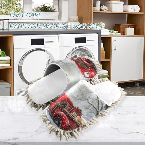 Cozy Red Truck Slippers for Women Soft Mopping Shoes Efficient Cleaning