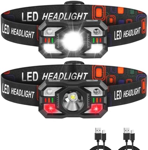 Rechargeable LED Headlamp with Red Light 2Pack for Running Hunting Camping