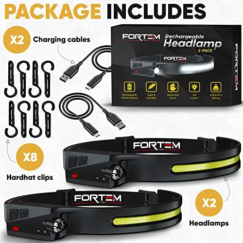 FORTEM Headlamp Rechargeable 2-Pack