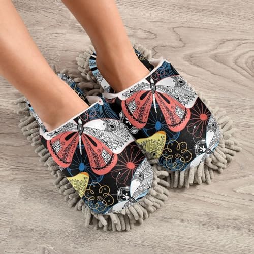 Kigai Microfiber SlippersVivid Butterfly Floor Cleaning Mop Slippers for Men Women