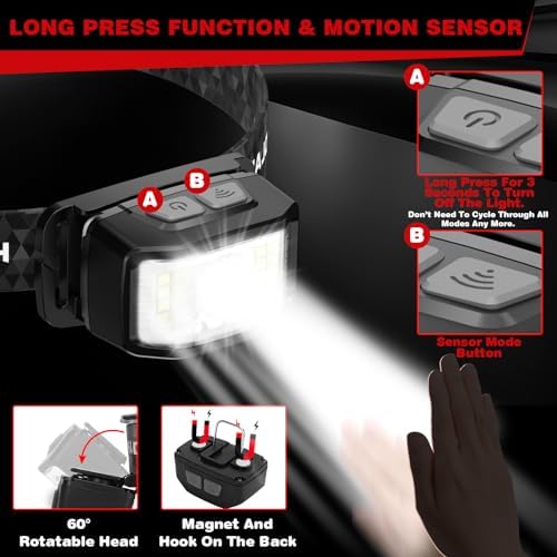 KIDECCE Rechargeable Headlamp 2000 Lumen 16 Modes Waterproof White Red LED Flashlight