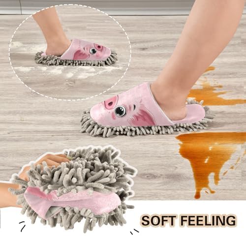 Zhirexin Cute Pig Cleaning Slippers Mop Shoes