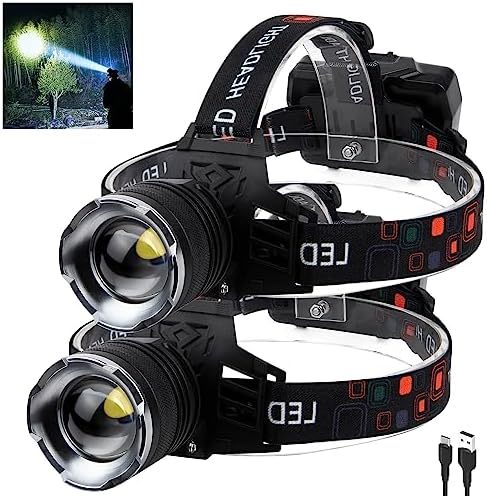 100000 Lumens Rechargeable Headlamp with 90 Adjustable Settings
