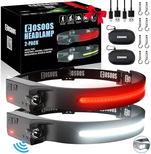 COSOOS 2 Rechargeable Headlamps with Red Light and Carry Case 1