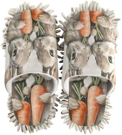 FLildon Microfiber Mop Slippers with Rabbit and Carrots Design