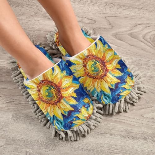 Microfiber Cleaning Slippers Van Gogh Style Sunflowers Washable Mop Shoes