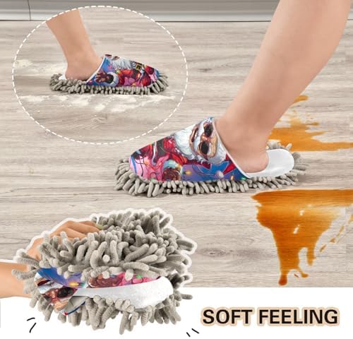 White Light Christmas Santa Mop Slippers for Dusting Cleaning