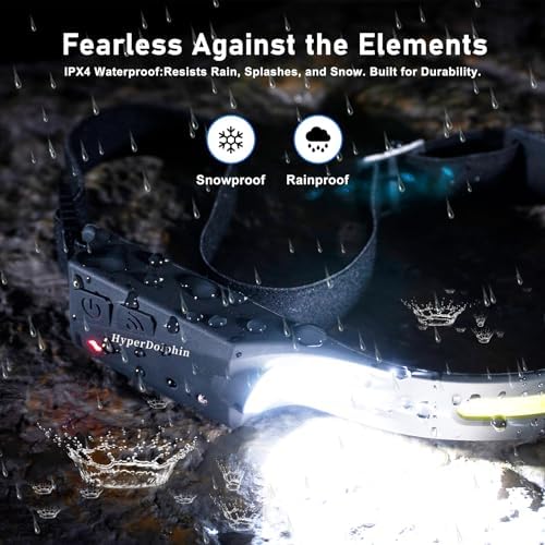 HyperDolphin Rechargeable LED Headlamp for Adults
