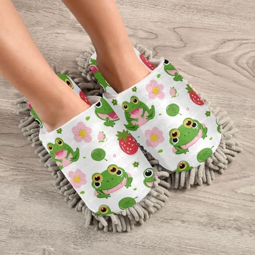 Cartoon Strawberry Kitchen Slippers Microfiber Mop Shoes for Home Cleaning