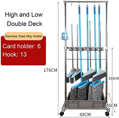 Sturdy Commercial Mop Rack with Hooks Trays for Clean Storage