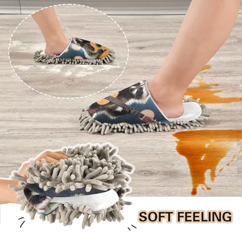 White Raccoon Guitar Mop Slippers for Women Men