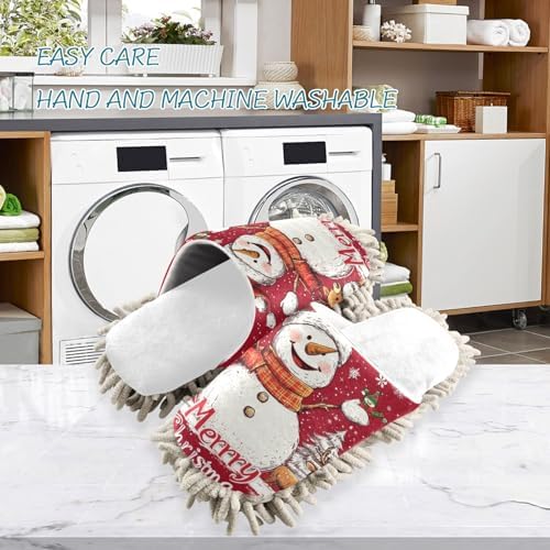 RunningBear White Red Snowman Mop Slippers Xmas