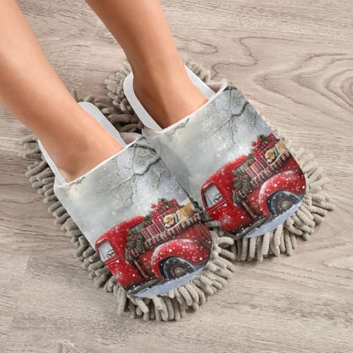 Cozy Red Truck Slippers for Women Soft Mopping Shoes Efficient Cleaning