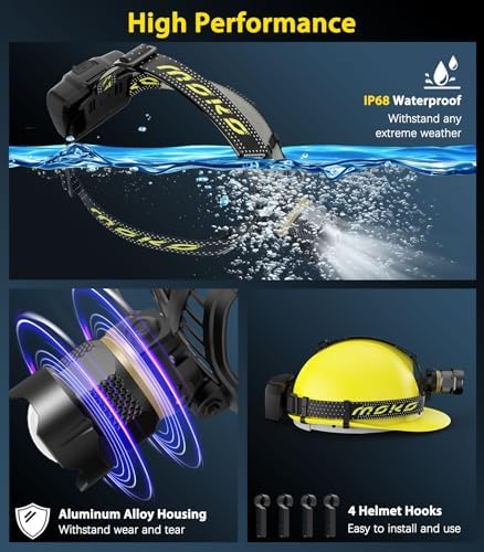 MoKo Rechargeable Headlamp 90000LM7Modes40H BatteryIP68
