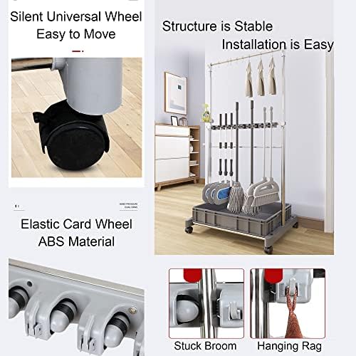 Sturdy Commercial Mop Rack with Hooks Trays for Clean Storage