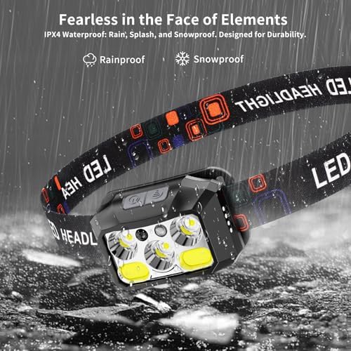 1200 Lumens Headlamp Rechargeable IPX4 Waterproof Red Light Mode 8 Modes