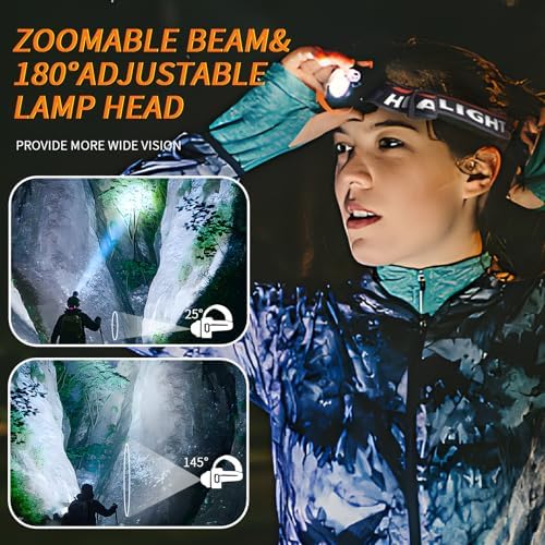 OCEGATE 100000 Lumen Rechargeable Headlamp Waterproof Adjustable for Camping Hiking