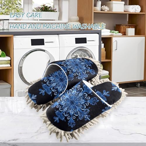 FLildon Microfiber Cleaning Slippers Dustedpressions Navy Blue Washable Mop Slipper for MenWomen
