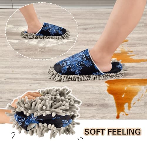 FLildon Microfiber Cleaning Slippers Dustedpressions Navy Blue Washable Mop Slipper for MenWomen