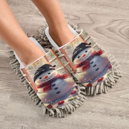 Running Bear White Christmas Snowman Mop Slippers