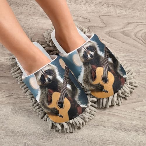 White Raccoon Guitar Mop Slippers for Women Men