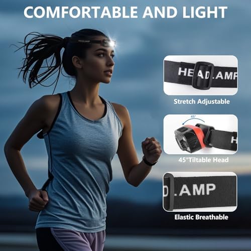 ASORT 2-Pack Rechargeable LED Headlamp 2000 Lumens Waterproof Bright