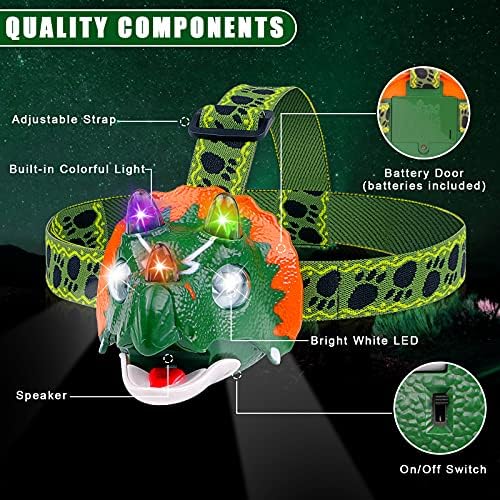 TIGTECGAME Triceratops LED Headlamp - Dinosaur Camper Lights 4 Mode Adjustable